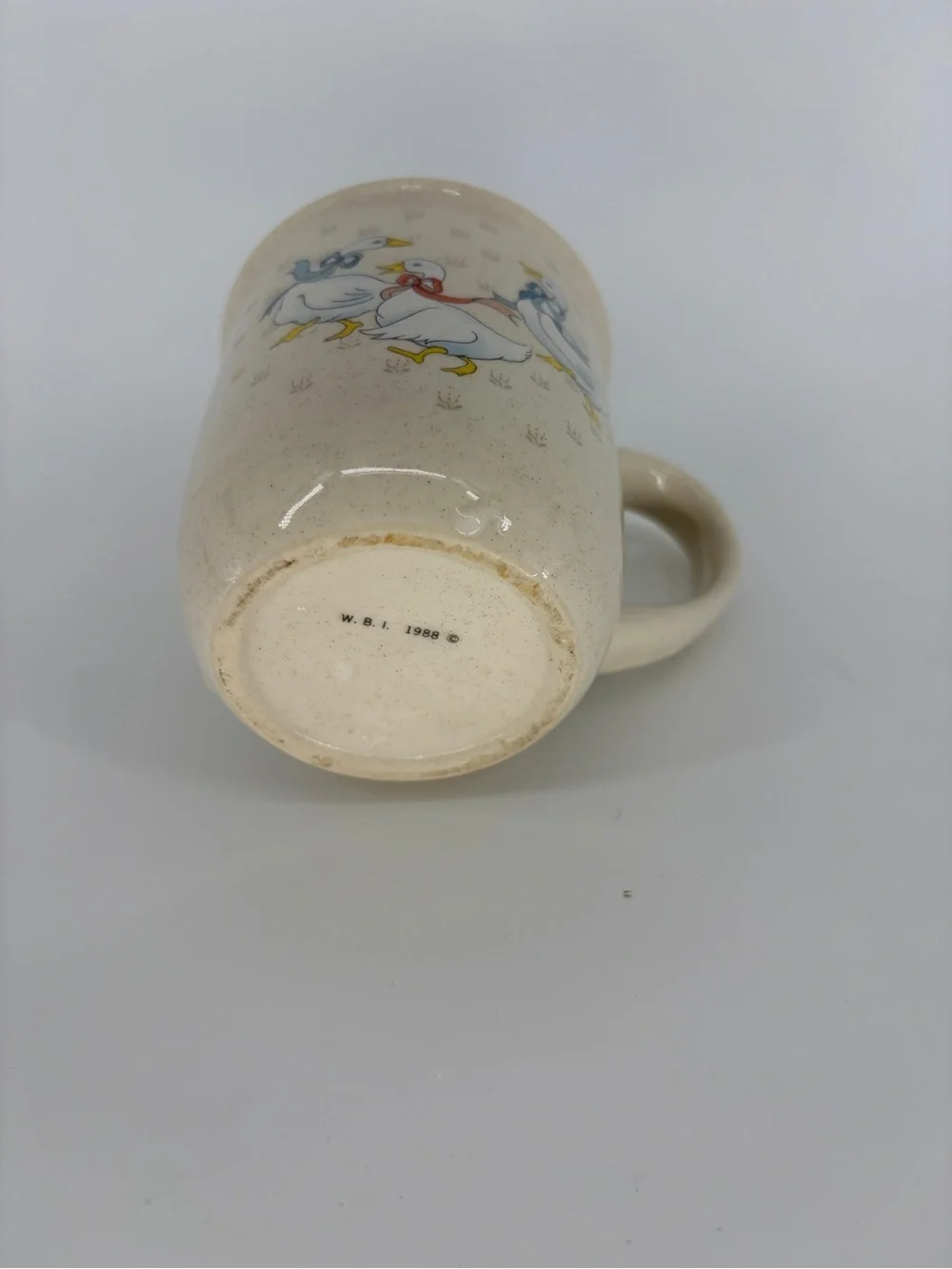 W.B.I. 1988 Vintage Ribboned Country Duck Mug Farmhouse Ceramic